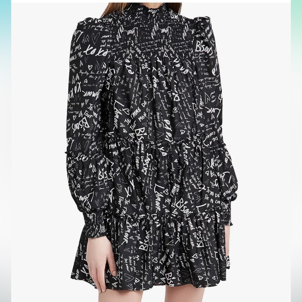 Cinq a Sept Black and White Long Sleeve Dress